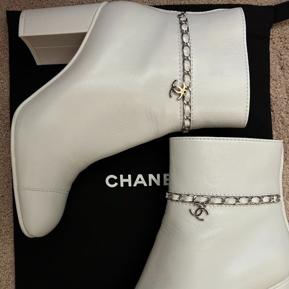 Chanel Ankle Boots with Logo Chain - Picture 2 of 8